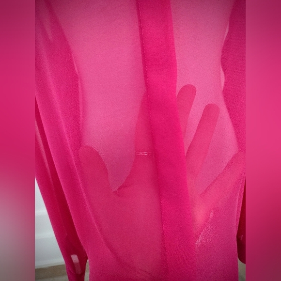 NWOT BCBGeneration W's Large Sheer Collared Button-Down Pink Long Sleeve Blouse - Picture 3 of 9